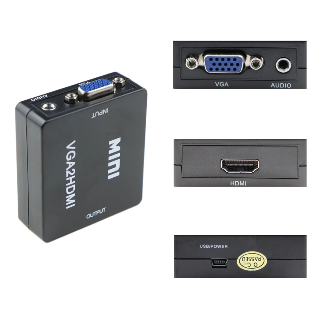 1080P Full HD Mini VGA к HDMI аудио видео конвертер адаптер коробка поддержка HDTV для ПК