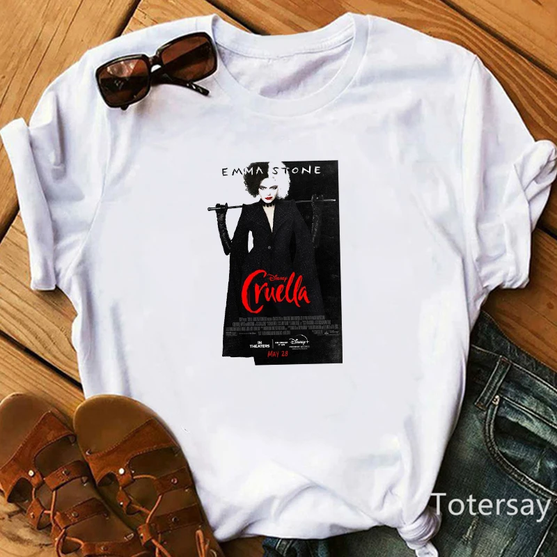 

2021 Cruella De Vil Women T Shirts Dogs Graphic T-shirt Female Clothes Funny T shirt Summer Tops Casual Oversized