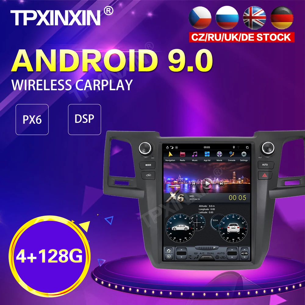 

PX6 IPS Android 9.0 4+128G Tesla Style Car Radio For TOYOTA Fortuner HILUX Revo 2005-2015 GPS Navi Stereo Head Unit DSP Carplay