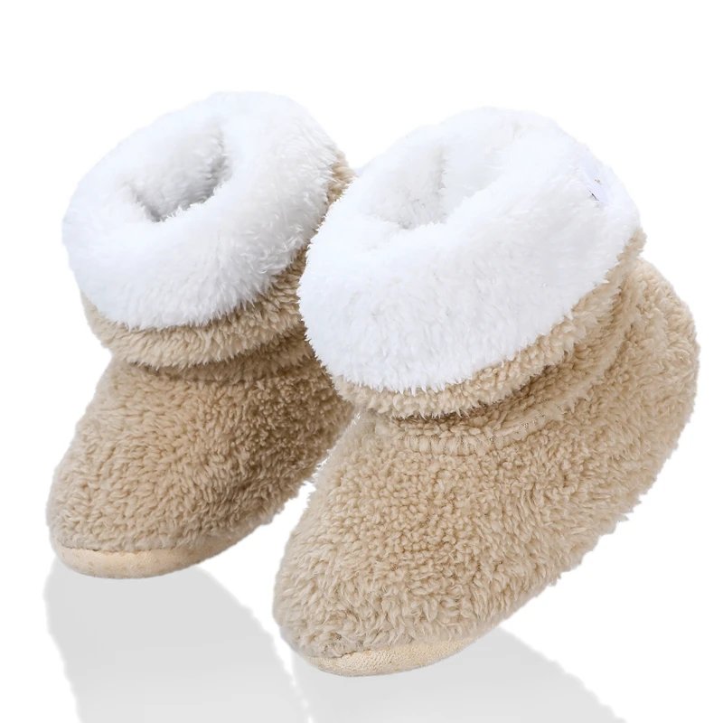 kids beige Однотонные тапочки для девочек с пуговицами сзади; мягкие теплые плюшевые детские тапочки; тапочки для мальчиков от 2 до 7 лет; домашние тапочки - Цвет: kids beige