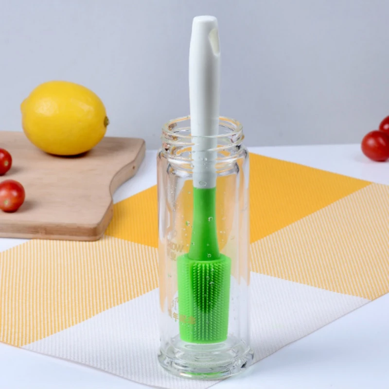 

Silicone Brush Long-handled Cup mug Cleaning Brush bottle Baby milk bottle Washing Brush Home Kitchen Cleaning ToolsNEW~