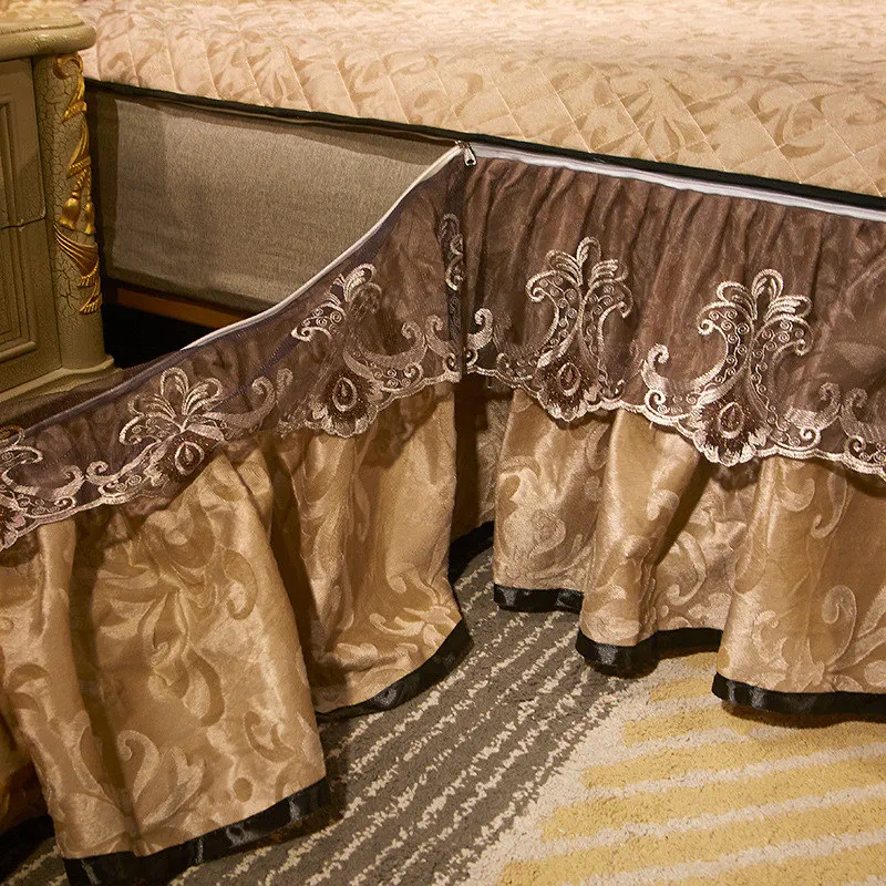 Европейский бархат стеганая кровать юбка Кружева рюшами двойной королевы