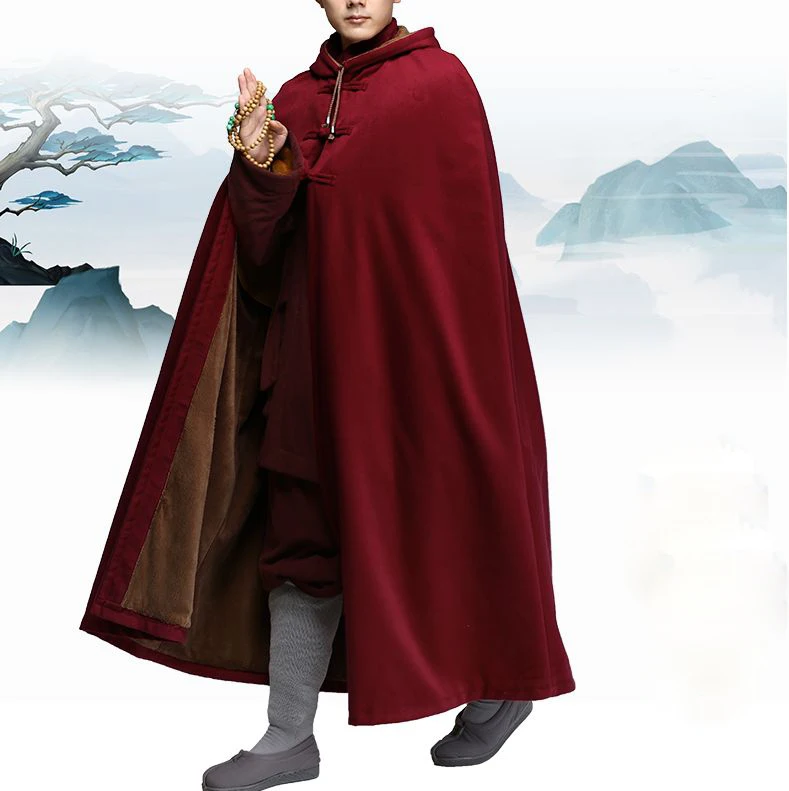 Tibetan red Зимний теплый плащ для медитации, буддистский костюм кунг-фу шаолиньского монаха, халат, пальто с молитвой Будды, накидка Красного/желтого/зеленого цвета - Цвет: Tibetan red