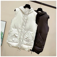 women 2022 winter autumn thick warm sleeveless vest female hooded collar cotton vests ladies drawstring casual down jacket