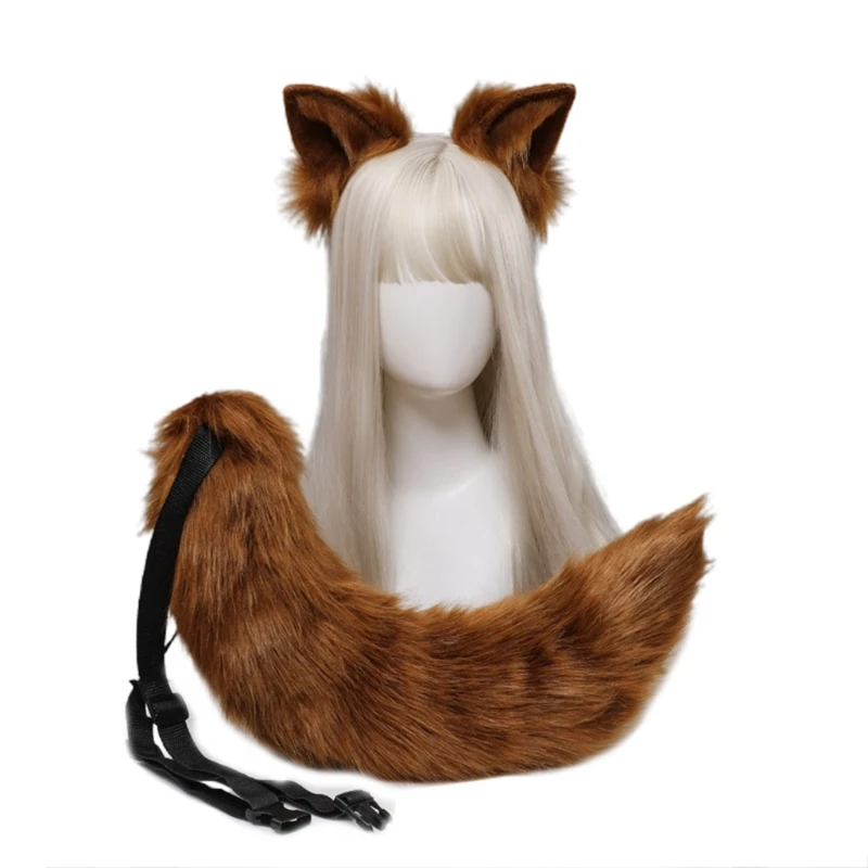 M6CC Косплей Пушистые уши животных ободок для волос хвост комплект маскарадный
