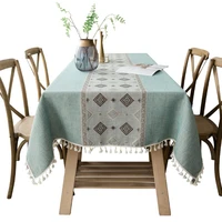 garden grid flax table cloth cover tassel protection for kitchen dinning tablecloths waterproof wedding birthday decoration