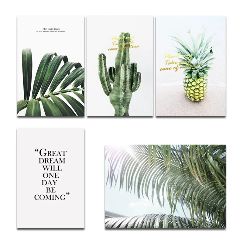 

Poster Green Leaf Plant Cactus Pineapple letters Canvas Painting Wall Art Home Decoration for Living Room and Bedroom Frameless