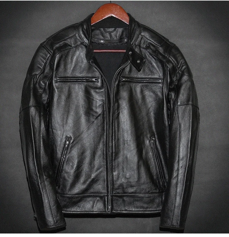 

Plus Size Classic Motor Cowhide Man 100% Genuine Leather Jacket Vintage Quality Men Coat