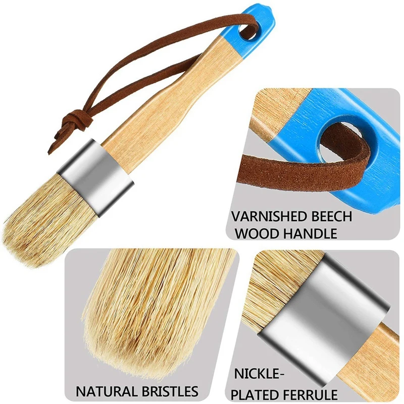 

Four-Piece Round Brush with Wooden Handle, Brush for Painting Furniture, Multi-Purpose Wax and Template Brush