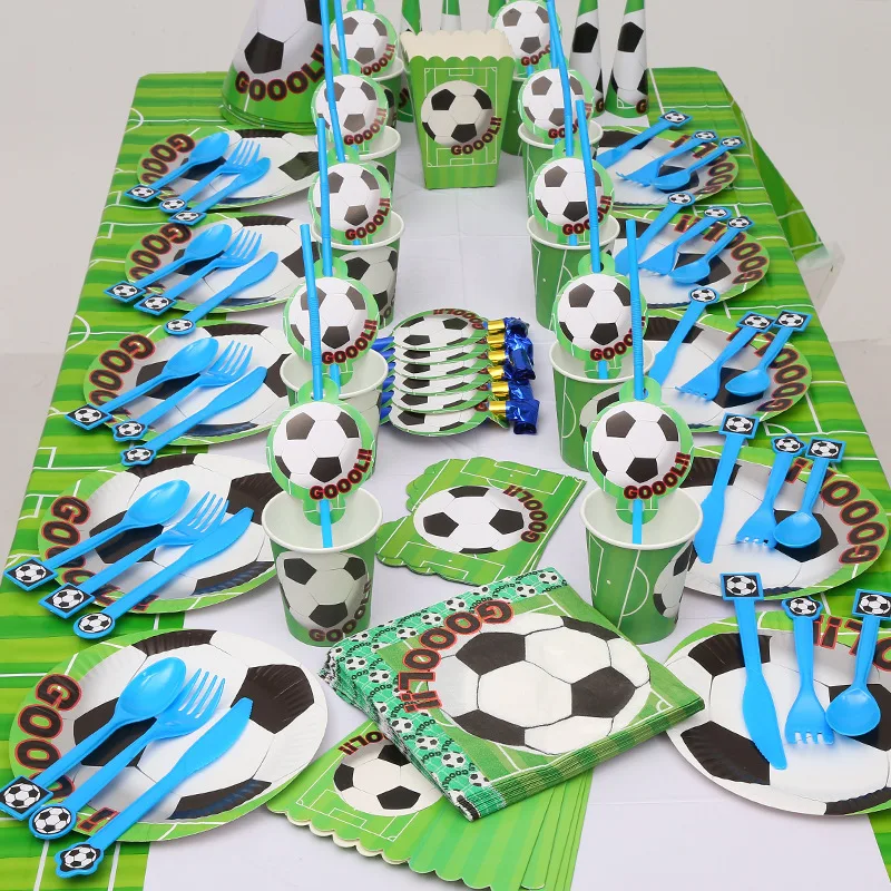 Football Theme Party Supplies Birthday Party Decorations Disposable Tableware Paper Plate Cup Straw Banner Boy Baby Shower Decor