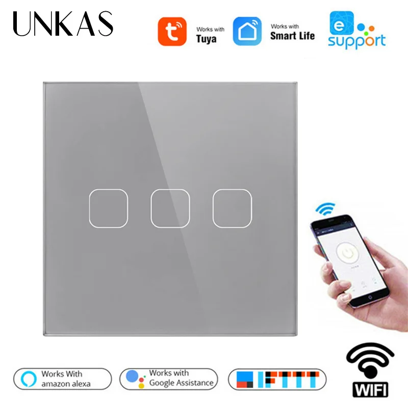 Настенный выключатель UNKAS 220 В 3 клавиши 1 канал Wi-Fi | Обустройство дома