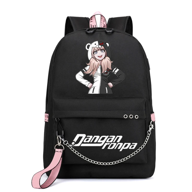 Аниме Danganronpa Happy цепи рюкзак для USB зарядка холст студенческий подростков
