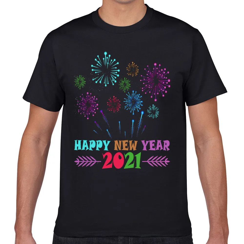 

Tops T Shirt Men happy new year 2021 Casual Black Geek Print Male Tshirt fa001