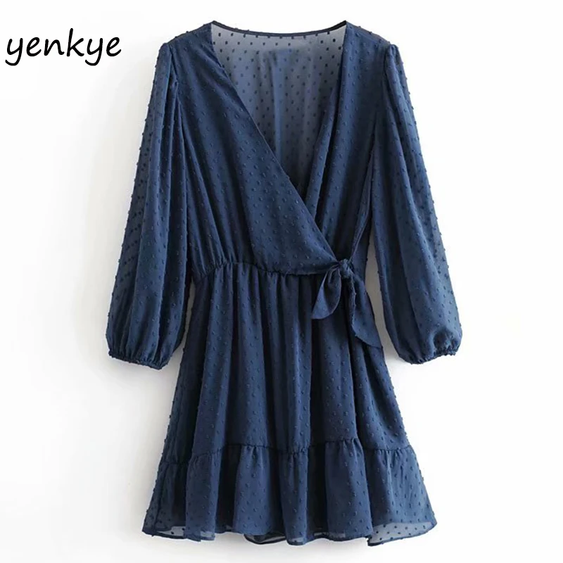 Винтажный Синий Швейцарский шифоновый комбинезон в горошек Женский Летний с