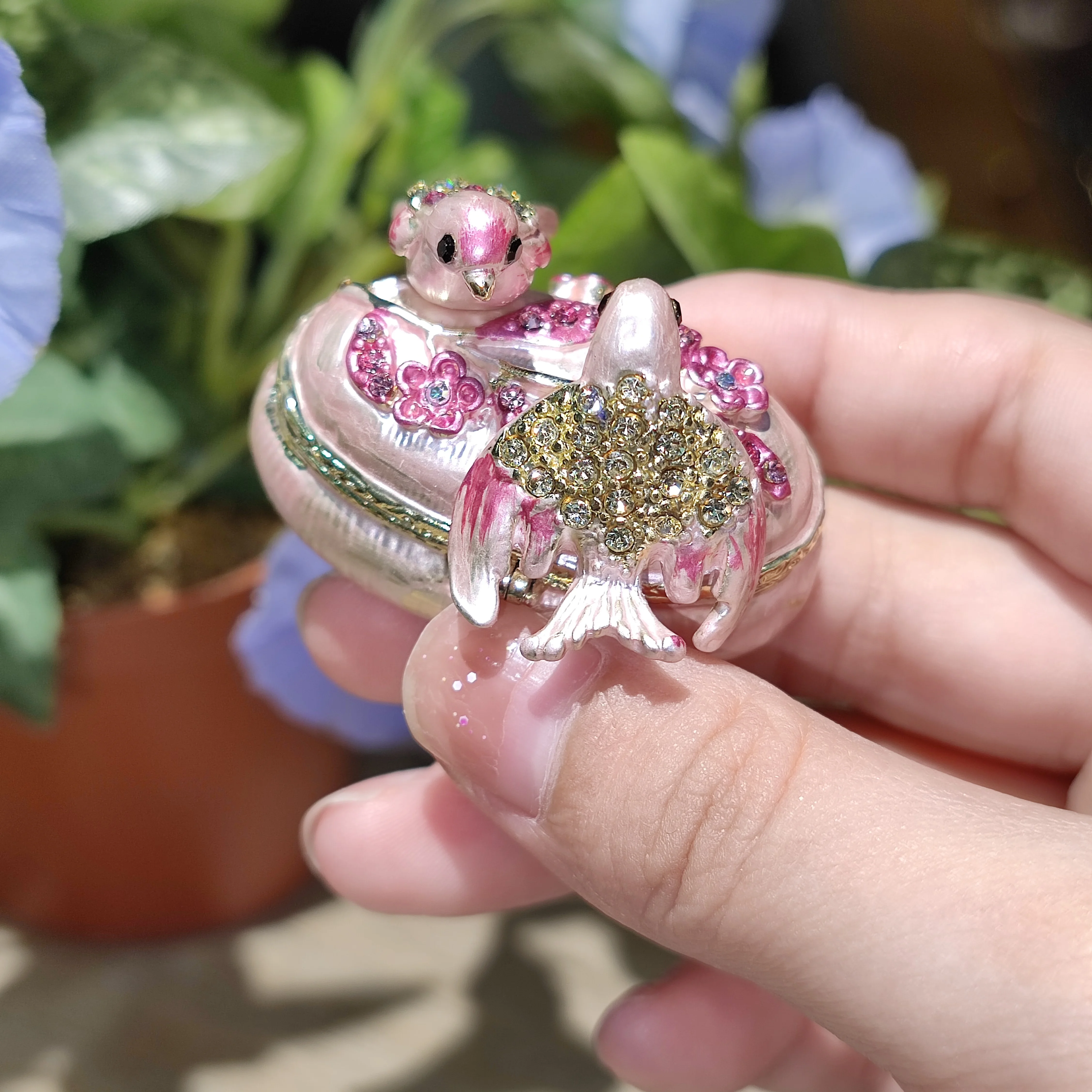 Newest fashion jewelry box Crystal Studded 2 Birds Oval Wedding Trinket Box Bejeweled Ring Display Box