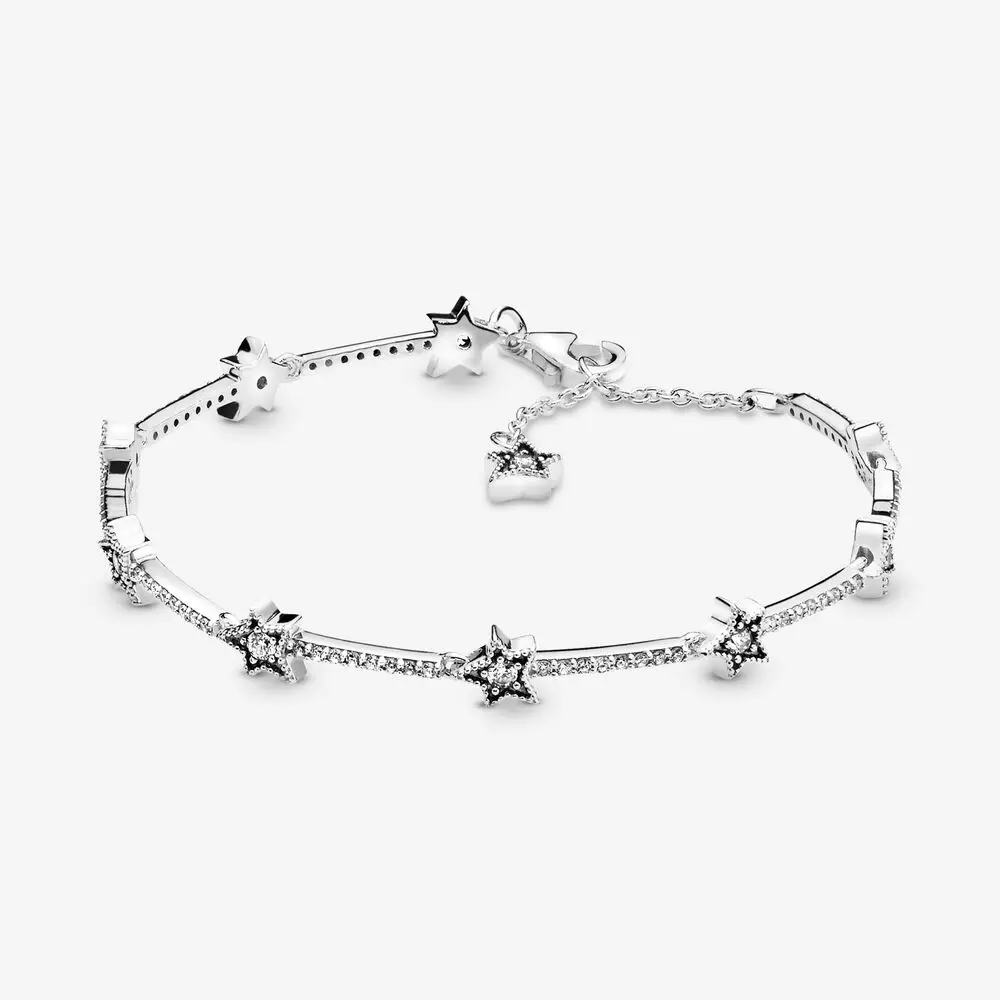 

New 925 Sterling Silver Crystal Celestial Stars Heart Family Tree Chain Bracelet For Luxury Daily Wear Women Bracelet Jewelry