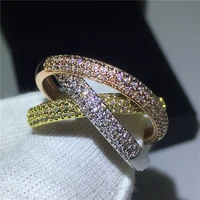 luxury jewelry 925 silver triple circles goldrose goldsilver ring three colors pave cz ring women wedding finger rings gift