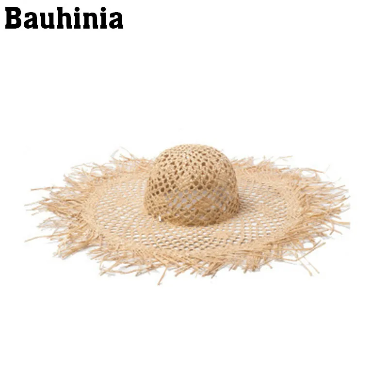 

Bauhinia Handmade Weave vintage Raffia Straw Hat Summer Visor Hats For Women big Wide Brim Panama Beach Hat Chapeu Feminino