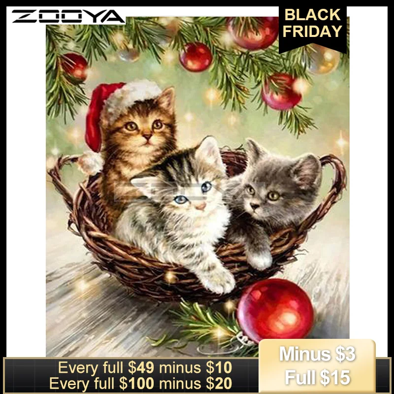 ZOOYA 5D DIY Рождественская Алмазная вышивка кошка животные Алмазная картина вышивка крестиком квадратные Стразы Мозаика Украшение BK1354