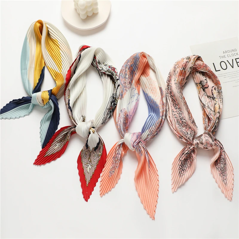 

Heandband Hair Bands for Women Designer Crinkle Silk Scrunchies Neck Scarf Print Lady Ribbon Female Foulard Hair Accessories New