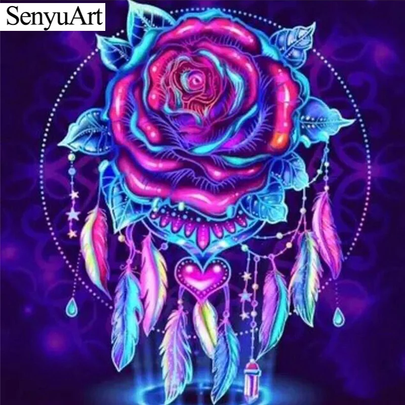 

SenyuArt 5D Rhinestone Diamond Painting Rose Floral Paint By Numbers Cross Stitch Kit Full Square Embroidery Gift Daimond Mosaic