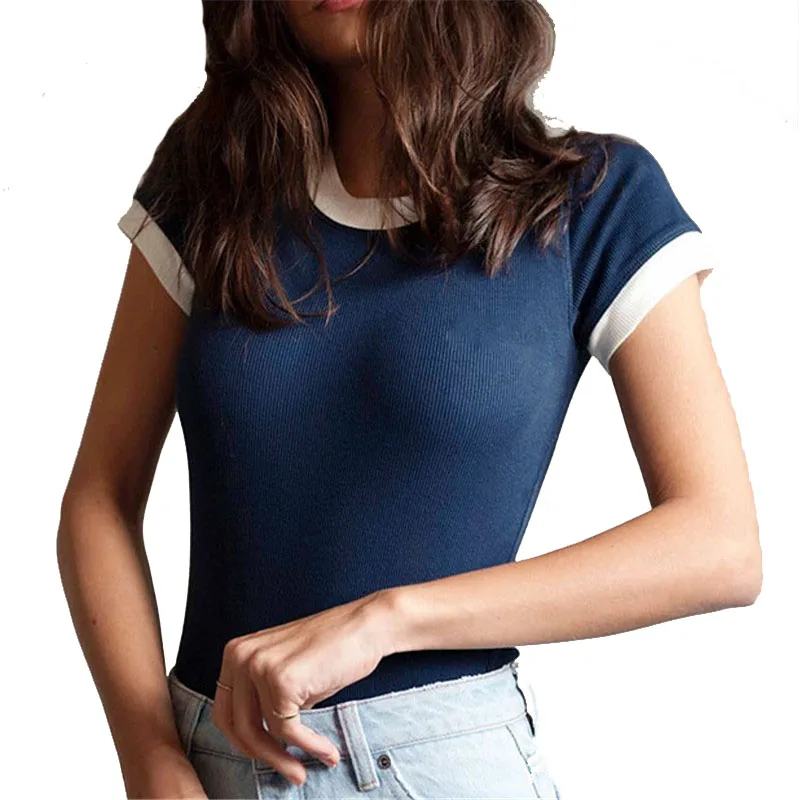 Новинка женские Лоскутные однотонные облегающие боди с коротким рукавом