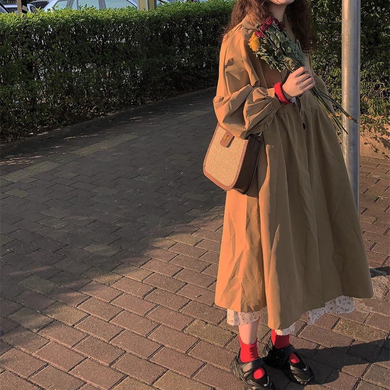 Женский элегантный однобортный свободный Тренч в стиле преппи с длинным рукавом