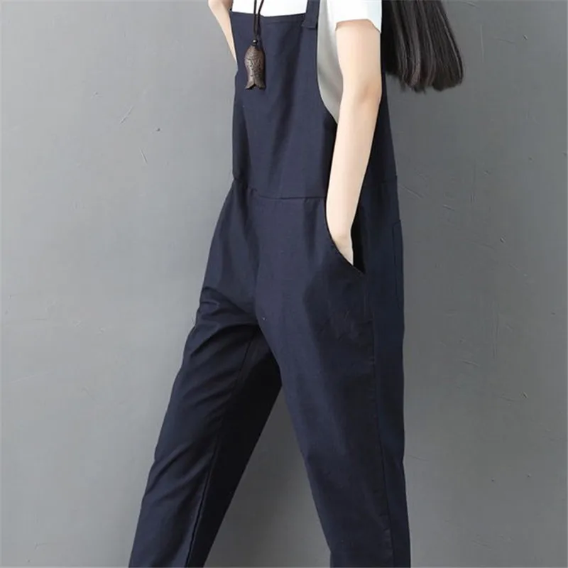 Женские льняные шаровары с высокой талией Свободный комбинезон большого размера