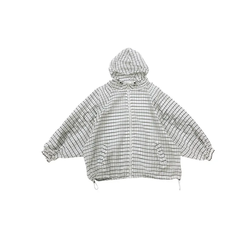 

Girls' thin coat sunscreen clothes 2021 spring new girl hooded loose plaid outdoor clothes