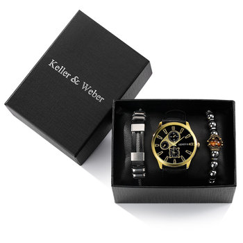 Luxury Bracelets Watch Gift Suit Man's Casual Quartz Wristwatch Leather Strap Men Black Hand Chain Birthday Gifts for Boyfriend-37279