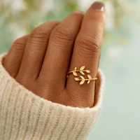 creative plant leaf fidget rose gold ring vintage adjustable rings rhinestone cross leaf jewelry for women girls ins fashion