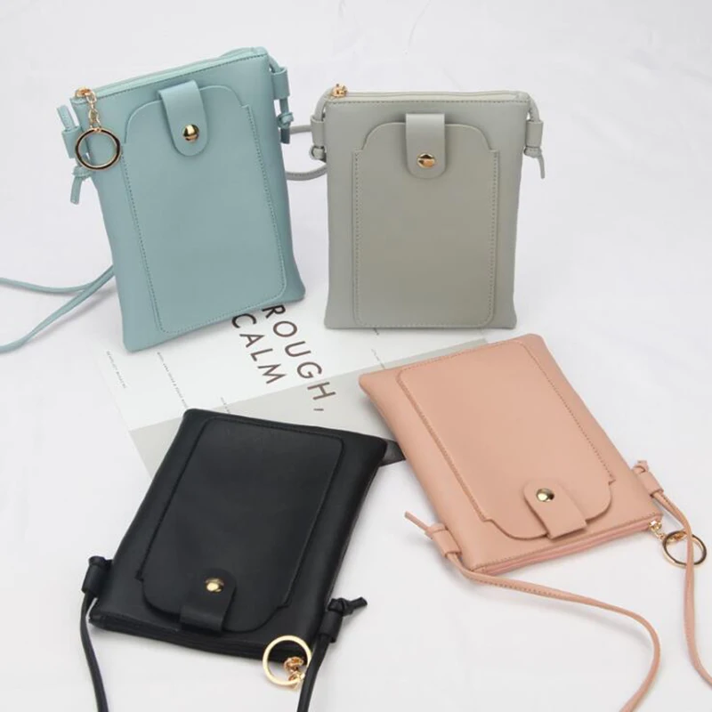 

Hasp Messenger Bags Cell Phone Pocket Pouch Students Crossbody Case Women Shoulder Bags Solid Color PU leather Crossbody Bags