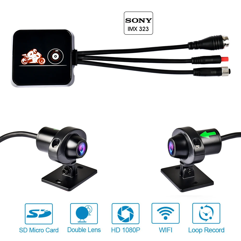 Мотоцикл WiFi DVR 1080P/ 720P водонепроницаемый двойной объектив видеорегистратор