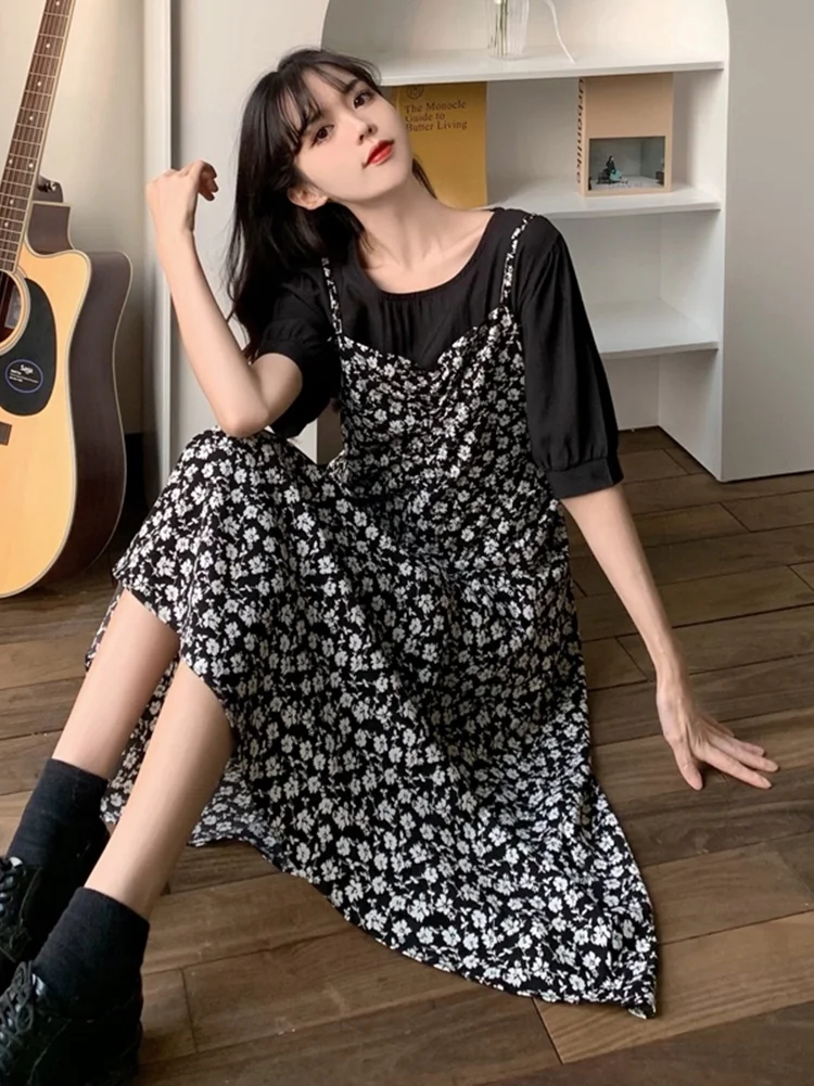 

Summer 2021 New Student Mori's Slim Waist, Medium and Long Floral Pieces, Two Short Sleeve Dresses and Women's Skirts