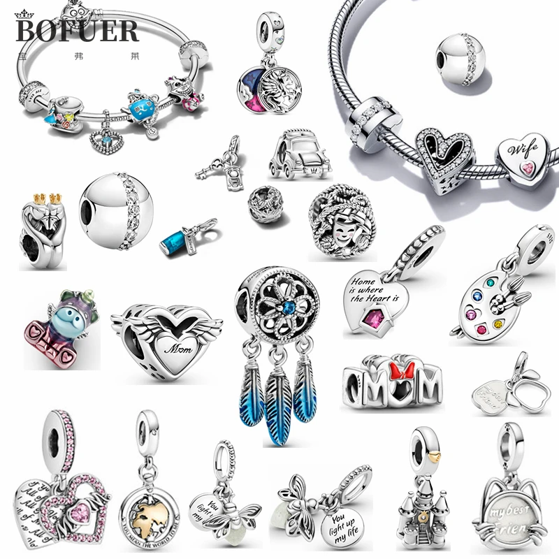

2021 New 925 Sterling Silver Gold Heart Pendant Rainbow Wings Friend Charms Fit Original Women Bracelet Jewelry Gift