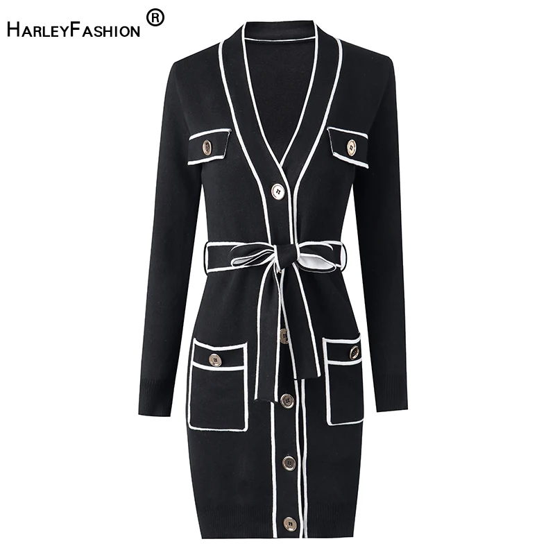 HarleyFashion Новинка весны женское хлопковое черное трикотажное платье пальто с