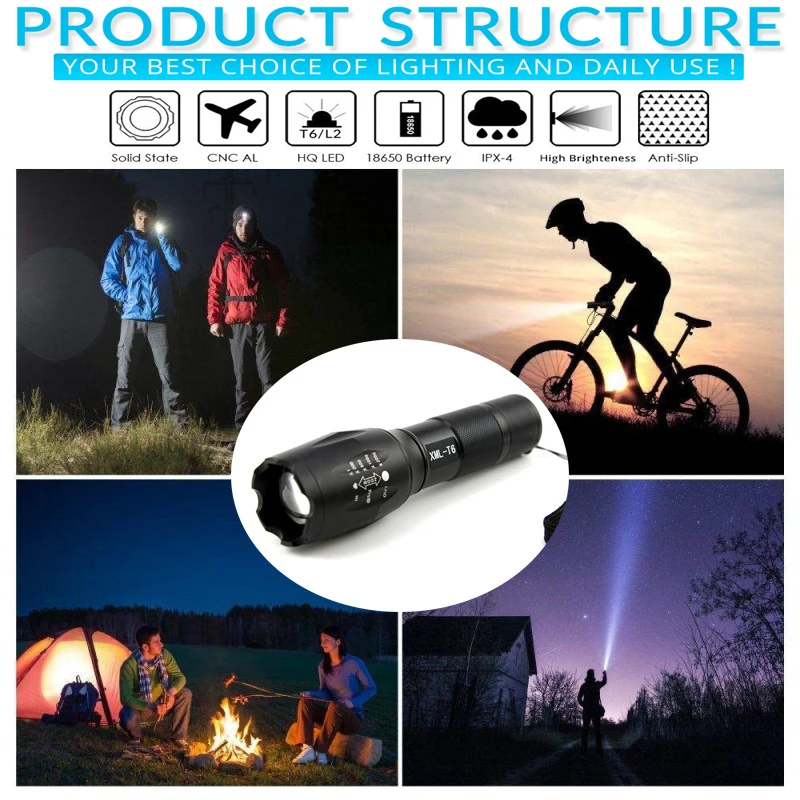 Тактический светодиодный фонарь 2 упаковки портативный водонепроницаемый