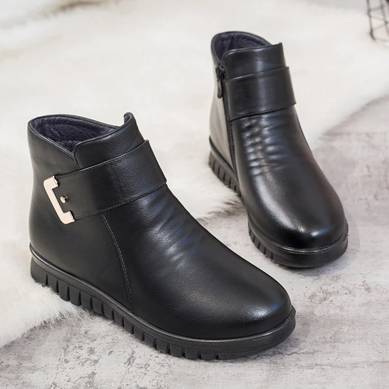 UPUPER/черные женские зимние ботинки на танкетке Нескользящие Теплые ботильоны
