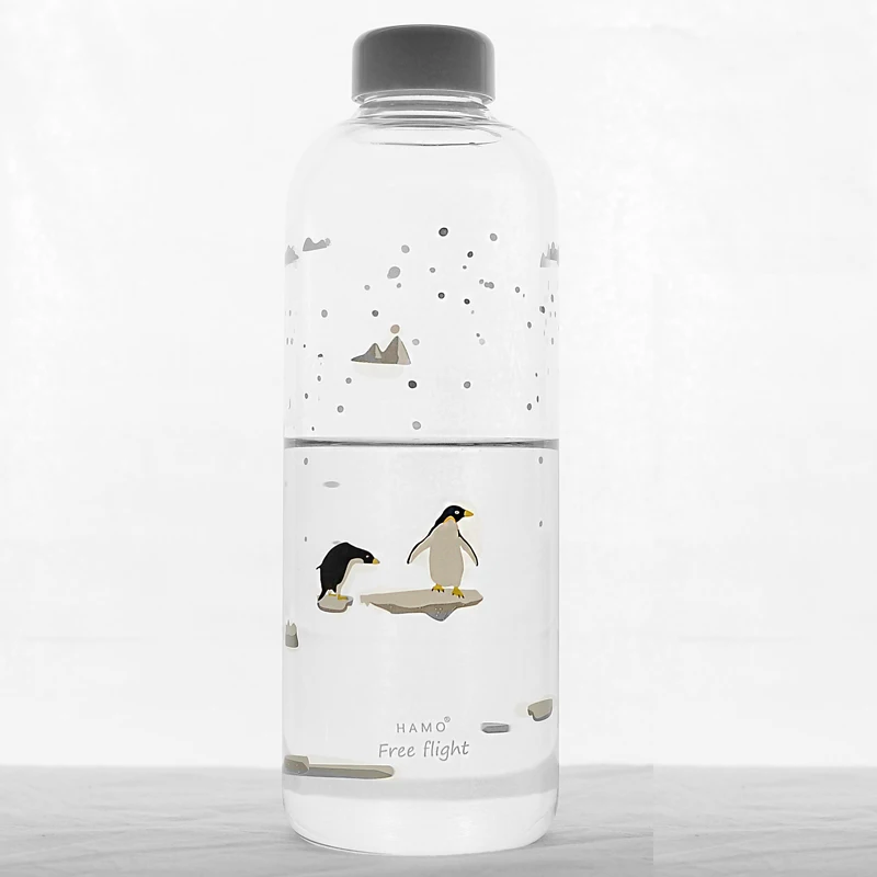 Penguin 1000ml 1000 мл уплотнение КИТ стеклянная бутылка для воды с рукавом творческие спортивные бутылки кемпинг бутылка Тур посуда для напитков мои бутылки для воды - Цвет: Penguin 1000ml