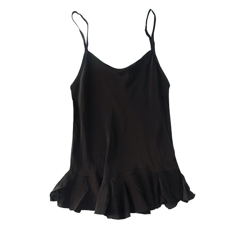 

Ruffle Hem Small Sling Silk Silk Solid Color Oblique Cut Slim Render Vest 2020 Fashion New Style