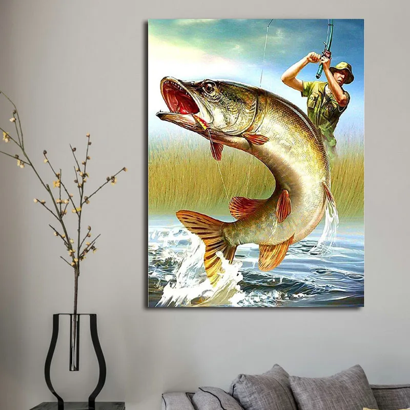 DIY картинки для раскраски по номерам с рыбой картина Рисование в рамке