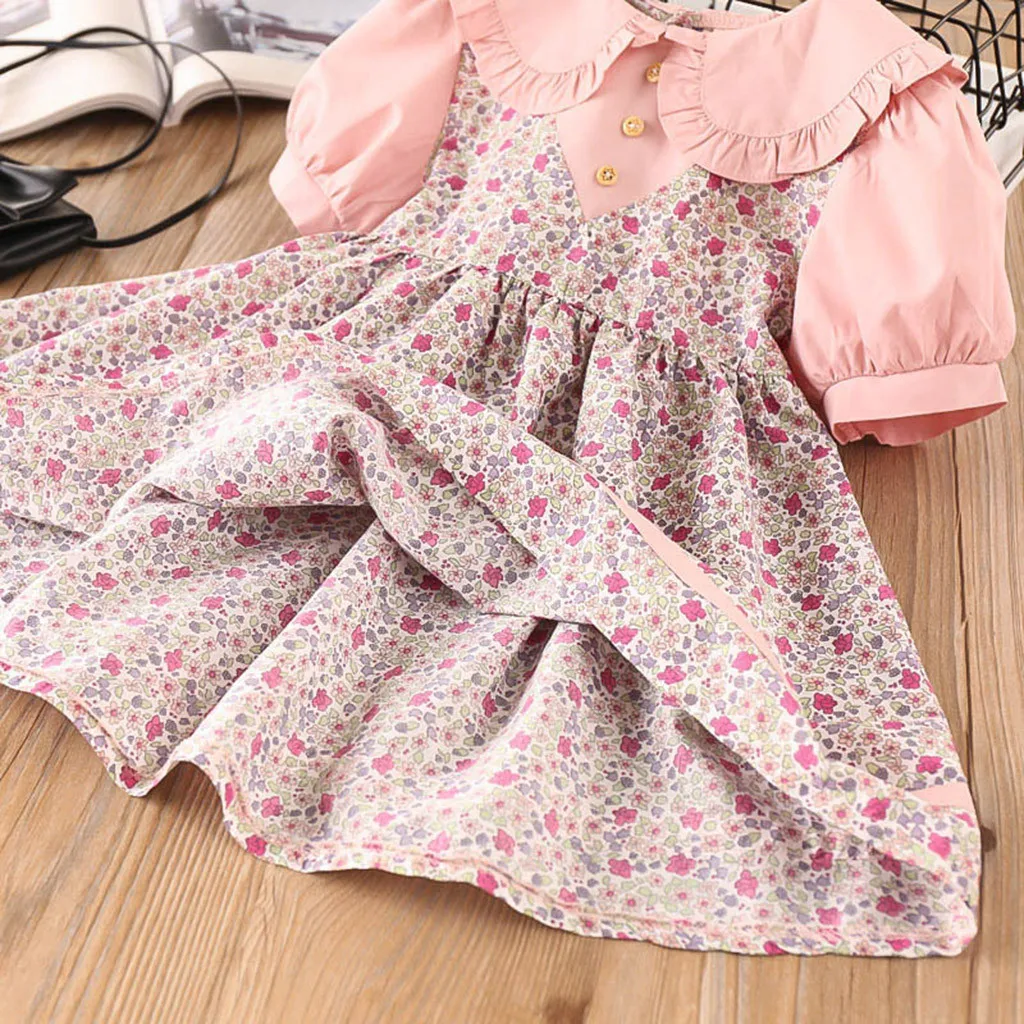 Toddler Baby Kids Girls Dresses Peter Pan Collar Floral Flowers Princess Dress Girl Clothes Summer 2020 roupa infantil | Детская одежда