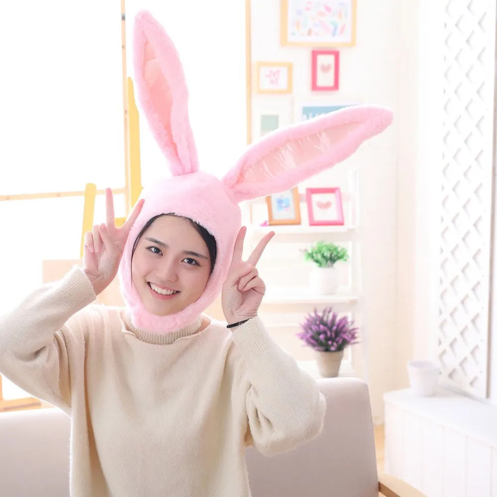 Забавная Милая шапка с заячьими ушами для девочек, зимняя теплая шапка, плюшевая шапка, подарок, вечерние шапки с заячьими ушками, Шапка-бини