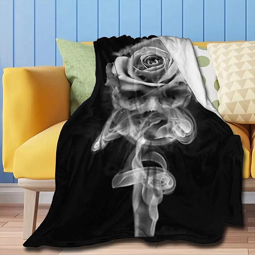 

ZHONGKUI Throw Blanket Skull Rose Super Soft Flannel Luxury Bed Sofa Blanket for All Seasons 60"X50" Medium