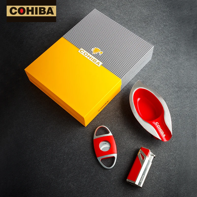 Металлическая зажигалка Cohiba 3 Jet Flame для сигарет с перфорацией пепельница