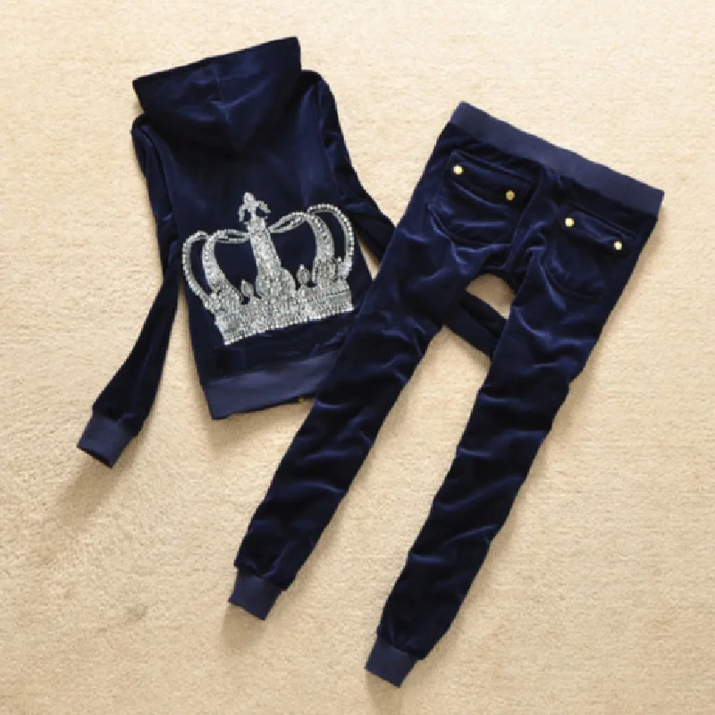 2022 Velvet Fabric Casual Tracksuits Velour Outfits Hoodies Tops and Sweat Pants Set for Women S- XL Women 2 Piece Set