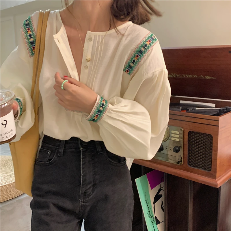 

2021 autumn women's blouse Korean style Patchwork shirt women Loose Sun Protection tops(N0242