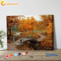 chenistory diy oil painting by numbers autumn landscape kits canvas handpainted gift pictures bridge scenery home decor 40x50cm