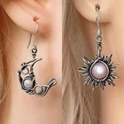 Серьги-гвоздики женские, асимметричные, с подвеской в виде Солнца и Луны, 1 пара, бохо, серьги-висюльки с Луной