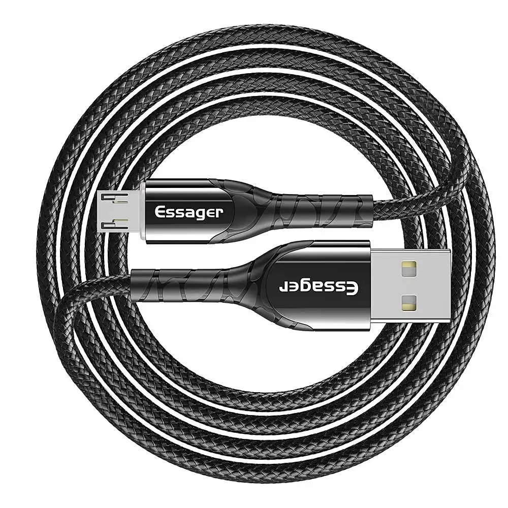 Essager Micro USB кабель со светодиодный кабель для быстрой зарядки данных Кабель зарядного устройства микро-usb для samsung Xiaomi Android мобильного телефона - Цвет: Черный